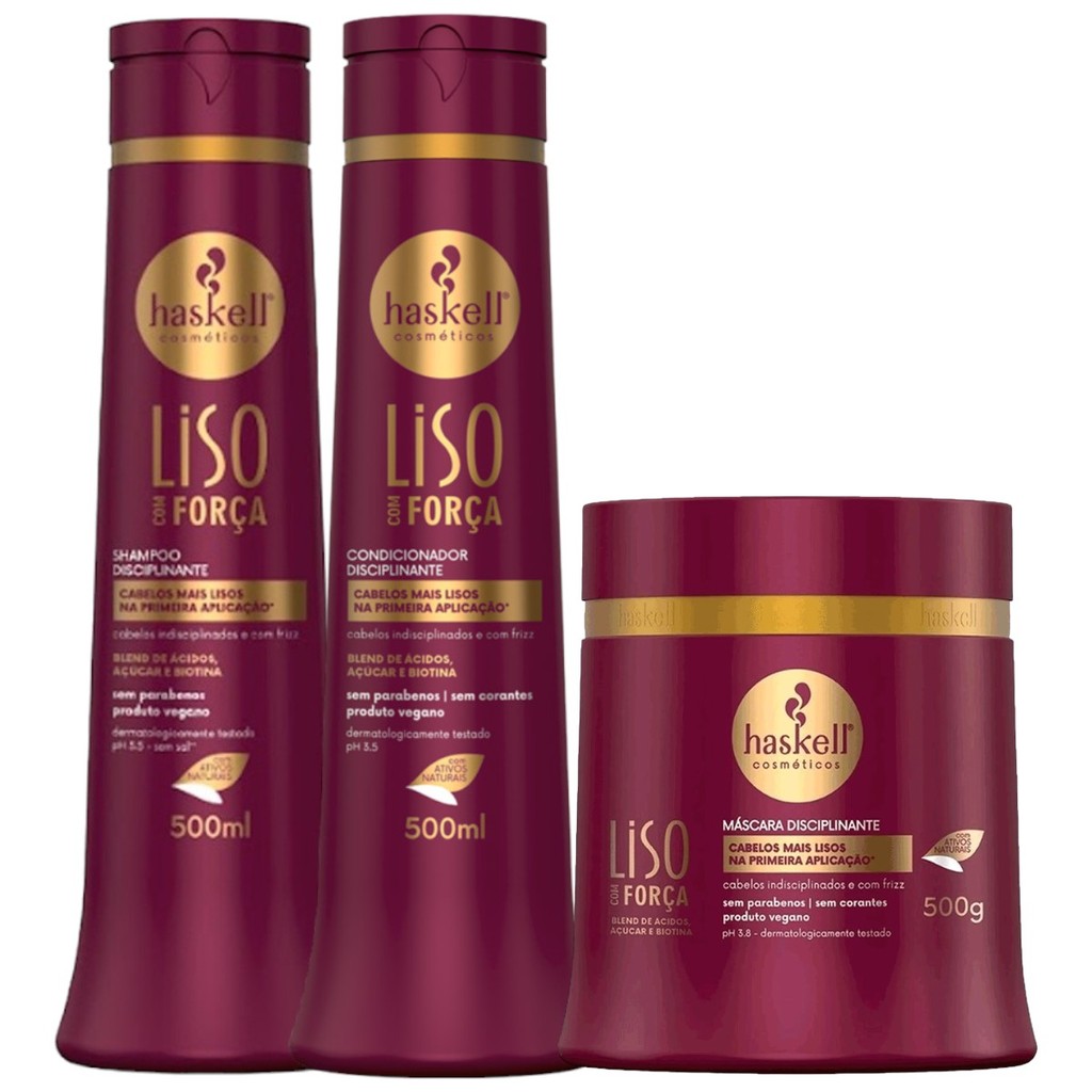 Haskell 'Liso com Força' (Smooth with Strength) Complete Kit – Shampoo, Conditioner & Mask - BuyBrazil