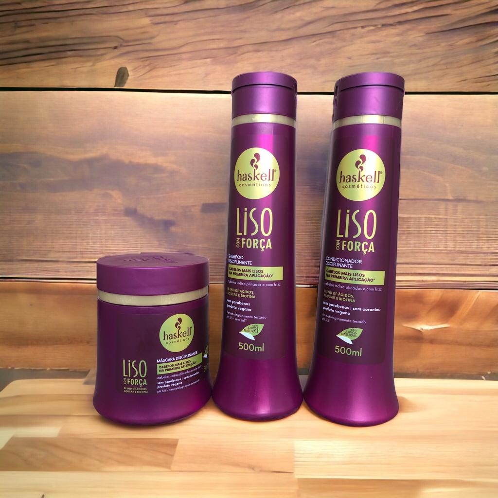 Haskell 'Liso com Força' (Smooth with Strength) Complete Kit – Shampoo, Conditioner & Mask - BuyBrazil