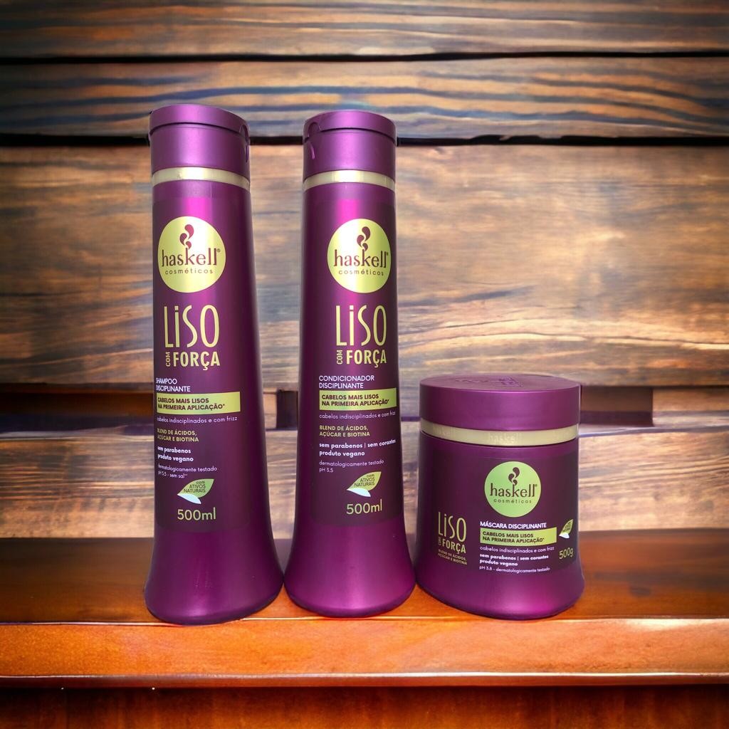 Haskell 'Liso com Força' (Smooth with Strength) Complete Kit – Shampoo, Conditioner & Mask - BuyBrazil
