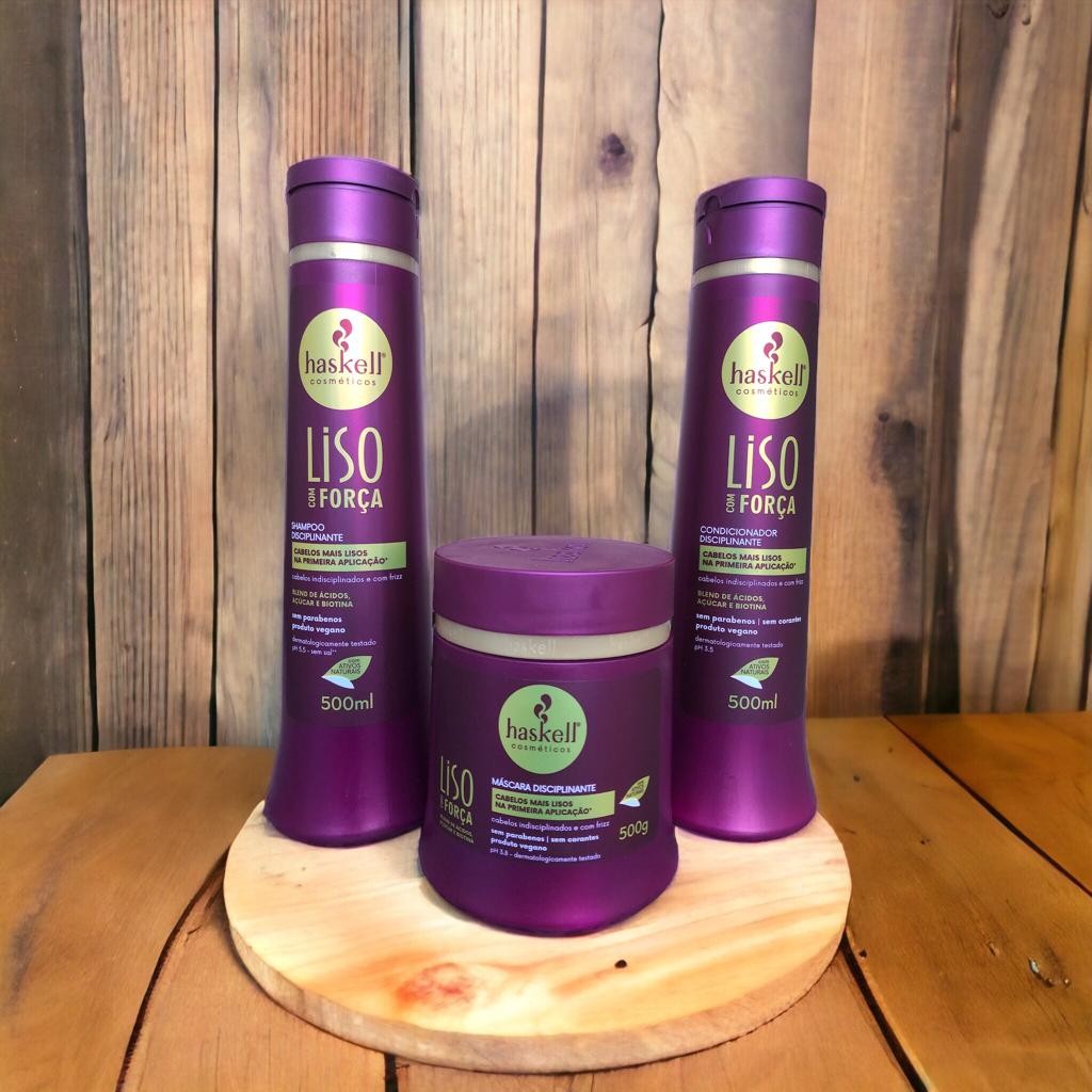 Haskell 'Liso com Força' (Smooth with Strength) Complete Kit – Shampoo, Conditioner & Mask - BuyBrazil