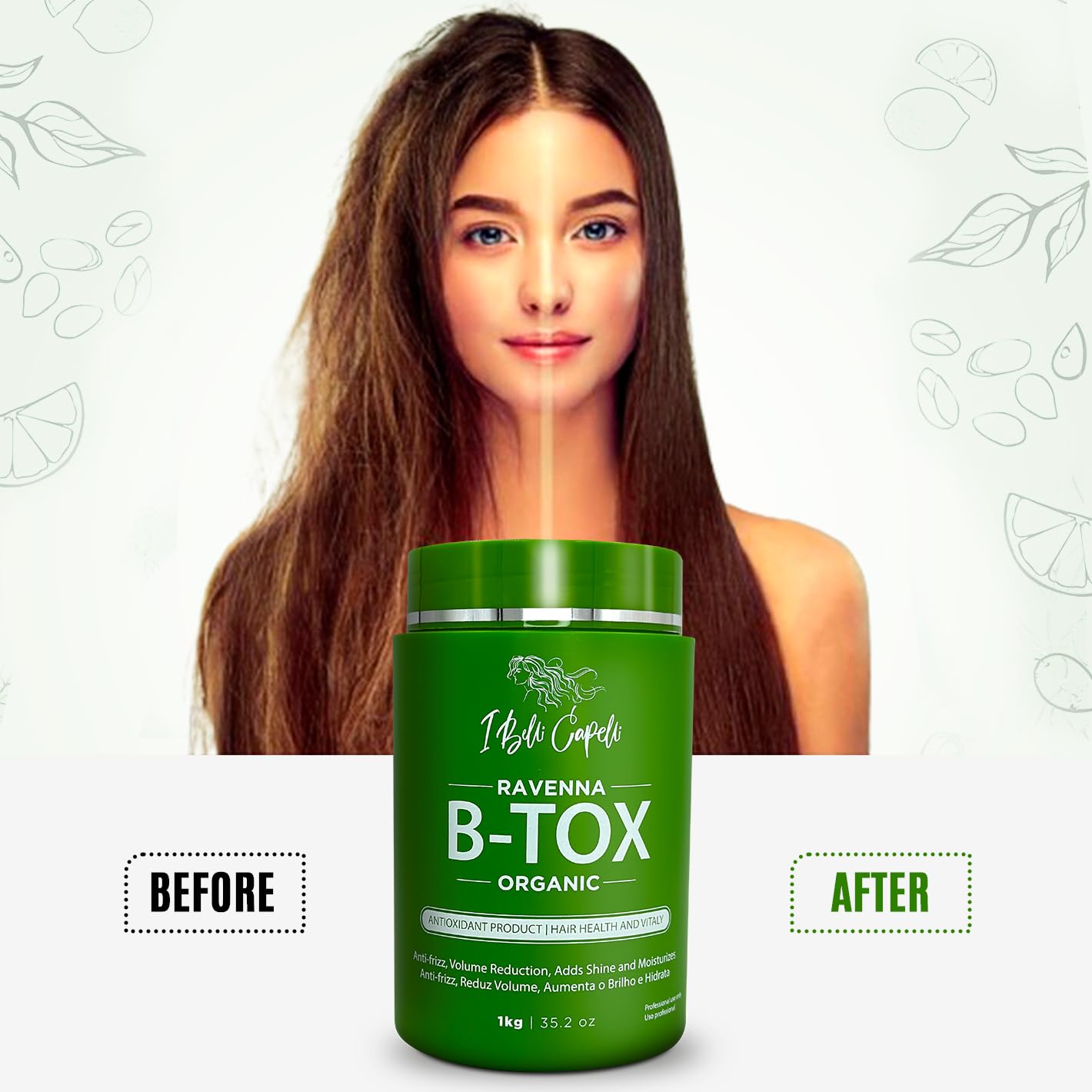Ibelli Capelli Ravenna B-Tox Organic Masc Anti-Frizz 1Kg/35.2oz. - BuyBrazil