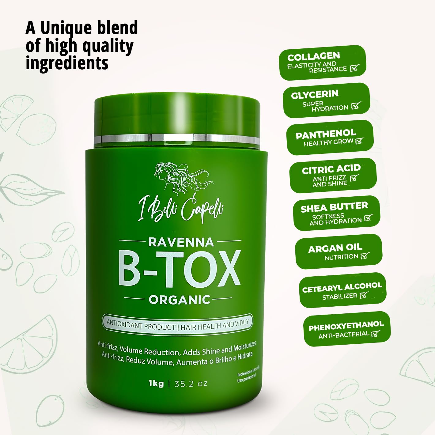 Ibelli Capelli Ravenna B-Tox Organic Masc Anti-Frizz 1Kg/35.2oz. - BuyBrazil
