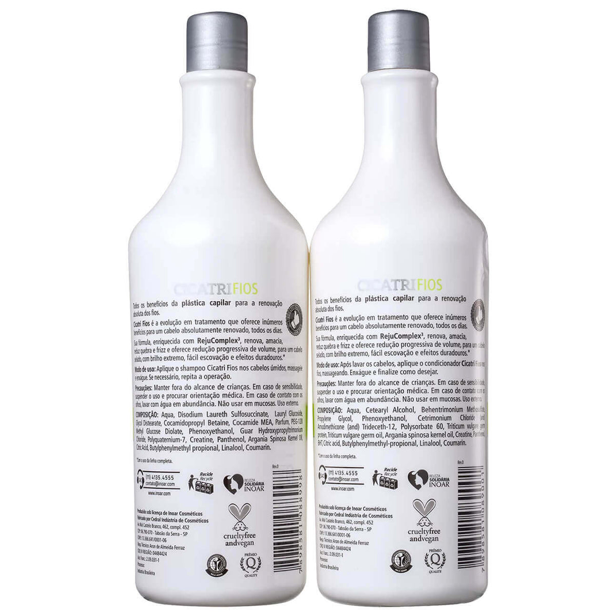 Inoar Cicatrifios Kit Shampoo and Conditioner Hair Plastic 2X1000ml/33.8 fl.oz. - BuyBrazil