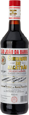 Bottle of São João da Barra Tar Cognac Aperitif by Joaquim Thomaz de Aquino Filho, 900ml, with label visible and cork stopper.