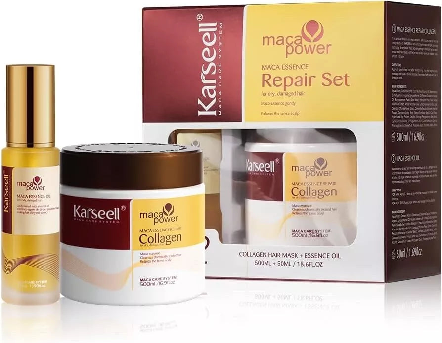Karseell Collagen Maca Essence Repair Set Collagen Hair Mask 500ml/Maca Oil 50ml - BuyBrazil