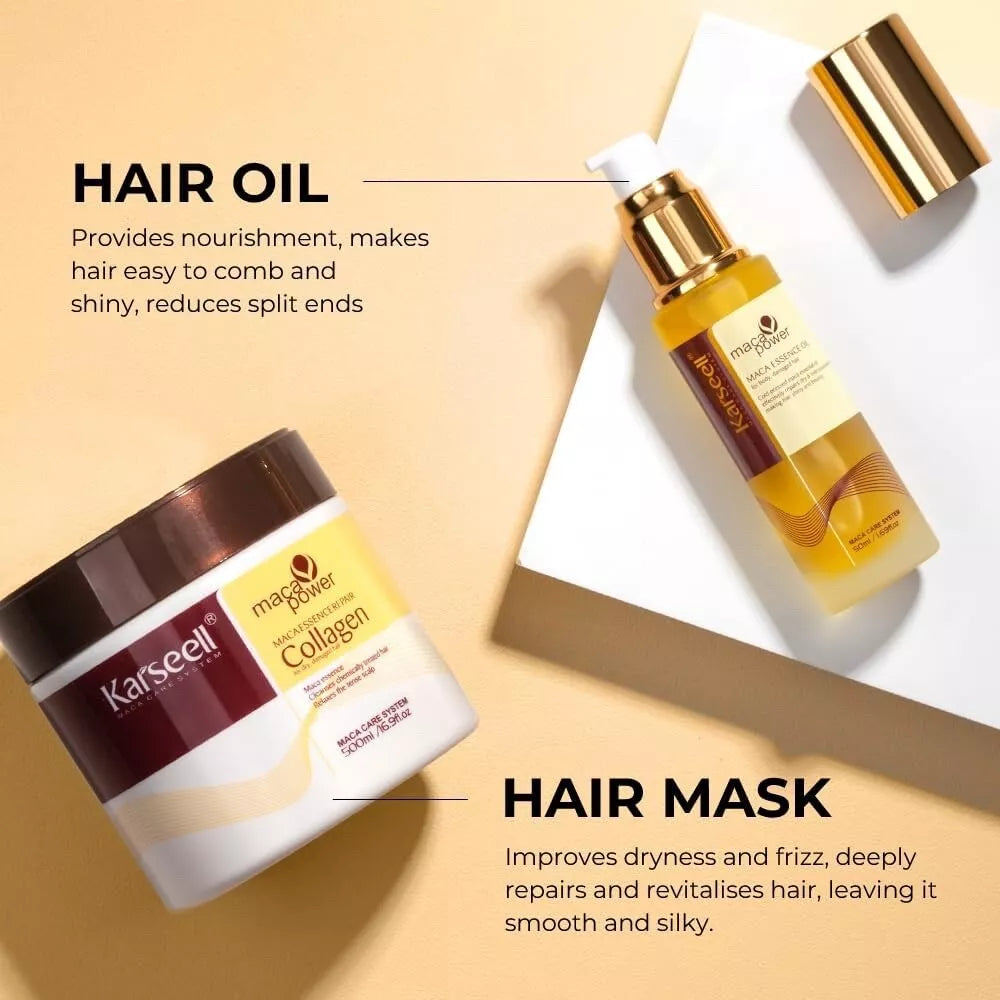 Karseell Collagen Maca Essence Repair Set Collagen Hair Mask 500ml/Maca Oil 50ml - BuyBrazil