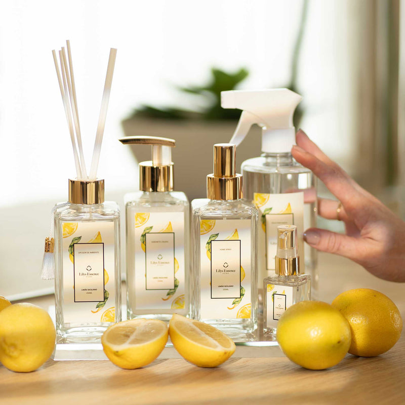 Lilys Essence Premium Kit Sicilian Lemon Diffuser | Home Spray | Soap | Scented Water | Mini Home Spray