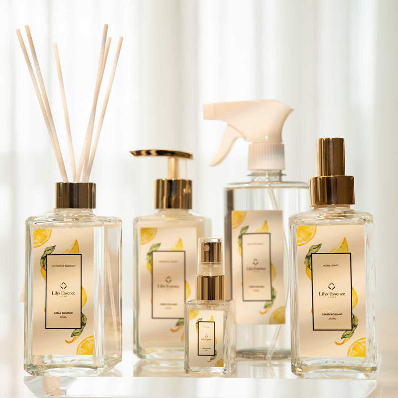Lilys Essence Premium Kit Sicilian Lemon Diffuser | Home Spray | Soap | Scented Water | Mini Home Spray