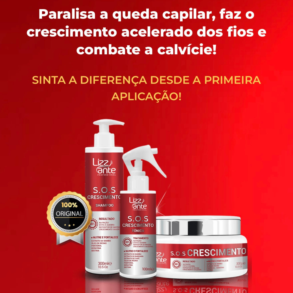 Lizz Ante SOS Crescimento Kit Shampoo 300ml /Mask 300g /Tonic 100ml - BuyBrazil
