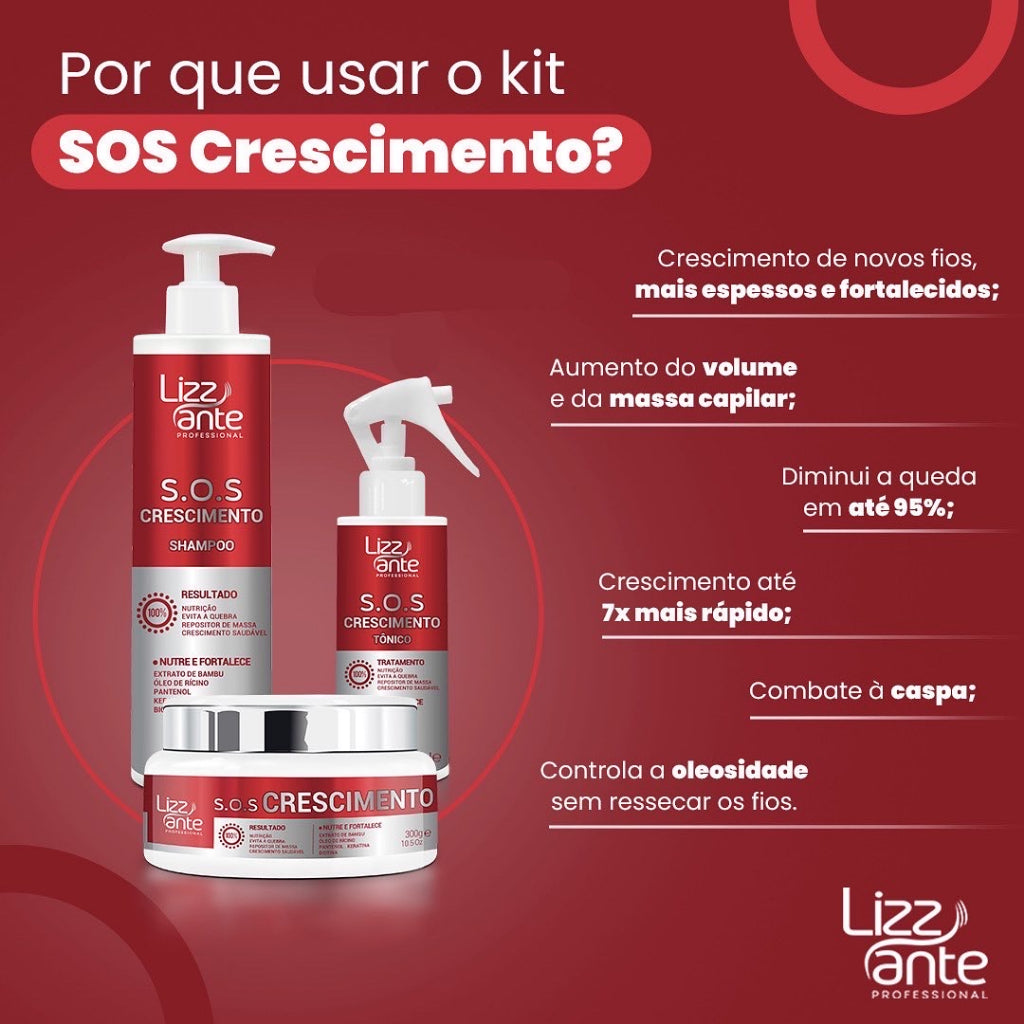 Lizz Ante SOS Crescimento Kit Shampoo 300ml /Mask 300g /Tonic 100ml - BuyBrazil
