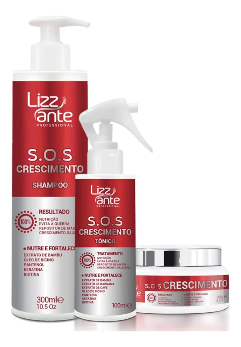 Lizz Ante SOS Crescimento Kit Shampoo 300ml /Mask 300g /Tonic 100ml - BuyBrazil