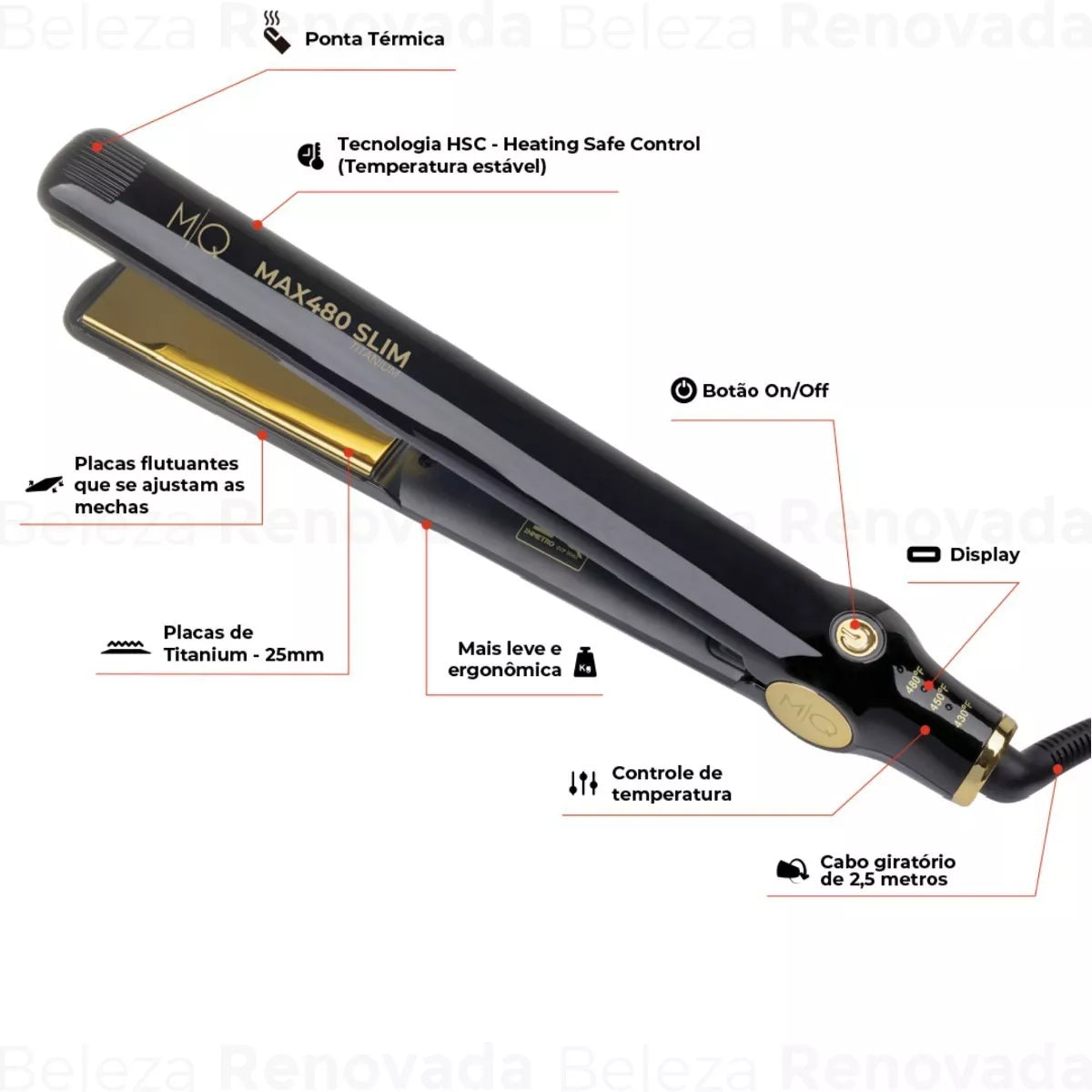 MQ Max480 Slim Titanium Professional Flat Iron Performance and Perfection for Stylists - BuyBrazil