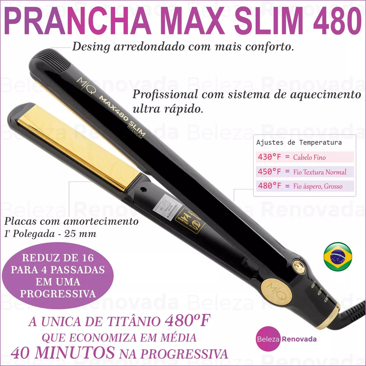 MQ Max480 Slim Titanium Professional Flat Iron Performance and Perfection for Stylists - BuyBrazil