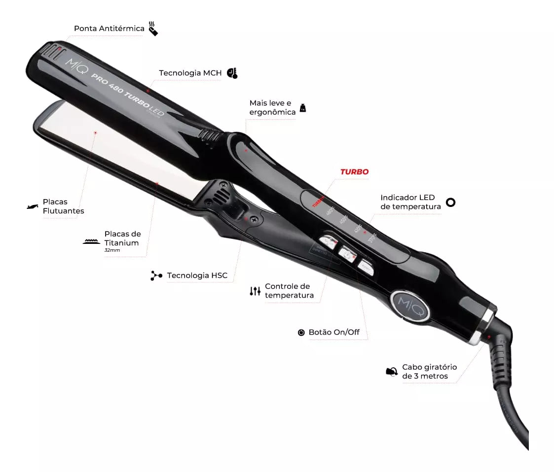 MQ Pro 480 Turbo Professional Flat Iron Performance and Perfection for Stylists - BuyBrazil