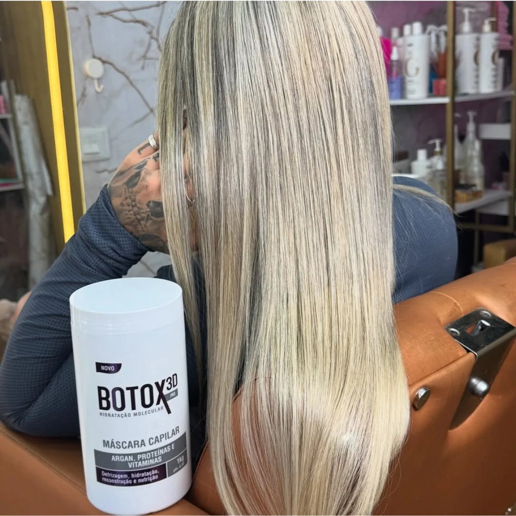 NS3 Brasil BTX 3D Pro Hair Mask treatment in purple, reducing frizz, adding shine, smoothing waves, and boosting volume.