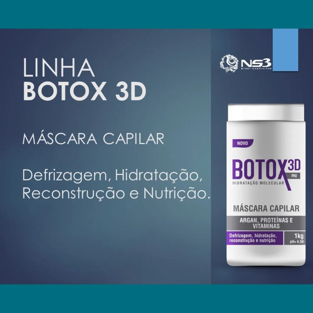 NS3 Brasil BTX 3D Pro Hair Mask treatment in purple, smooths waves, reduces frizz, adds shine, and enhances volume.