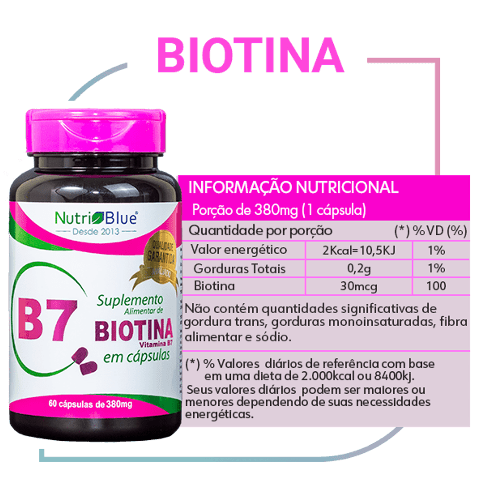Nutriblue Biotin Supplement 60 Capsules of 380mg - BuyBrazil