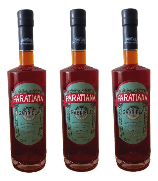 Gabriela Paratiana Cachaça Liqueur 700ml bottle with a decorative label, showcasing the PARATIANA brand and vibrant design.