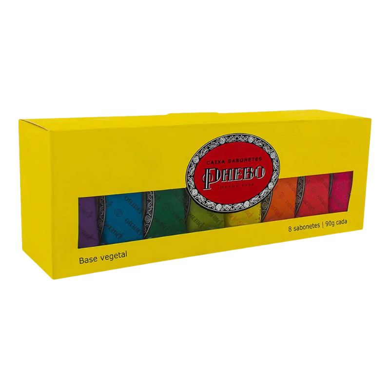 Phebo glycerin soap box with 8 units, each 90g, featuring natural moisturizing ingredients for skincare.