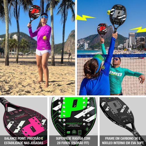 Beach Tennis Freestyle Racket 3k Carbon Original Prolife Blue