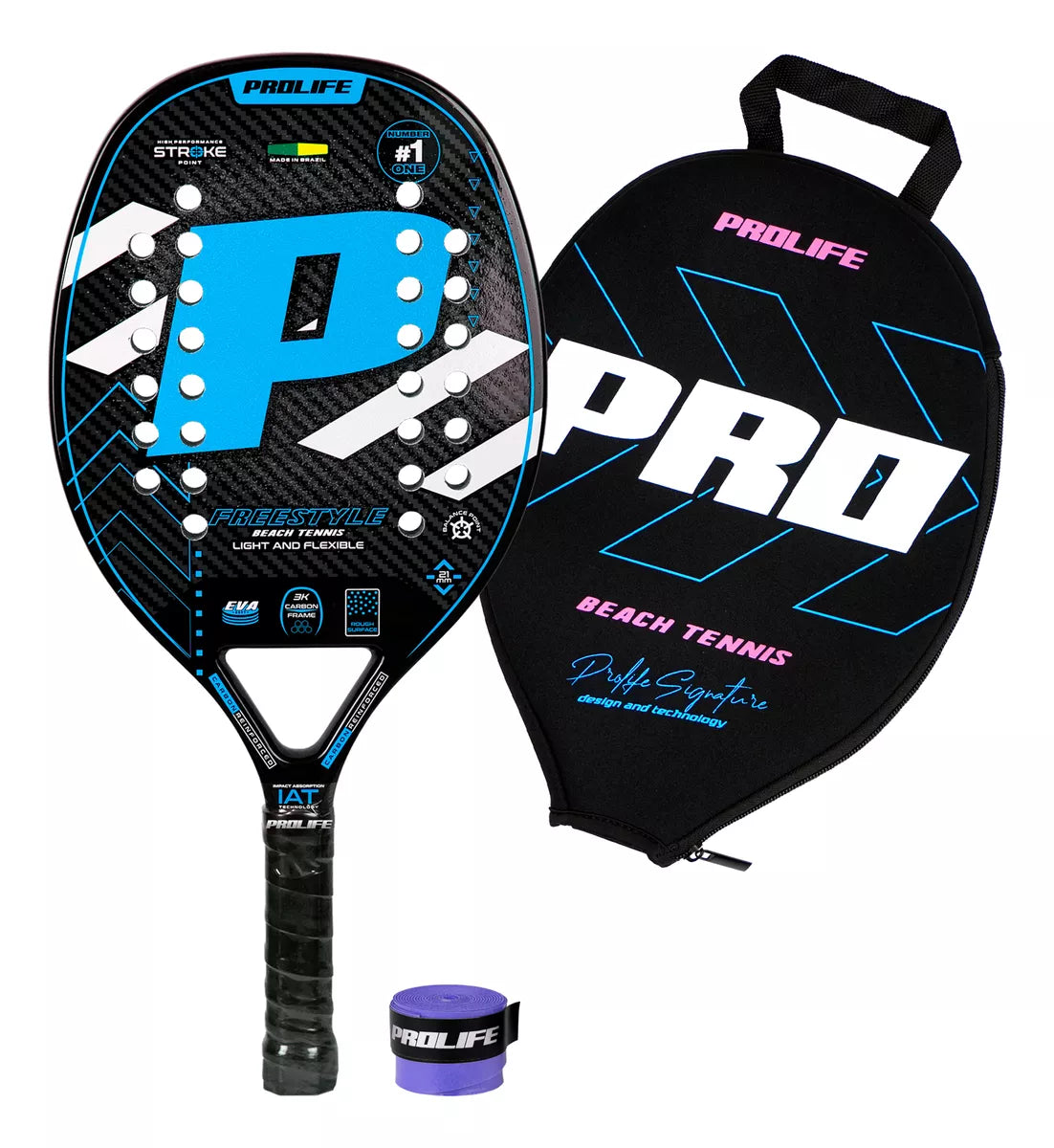 Beach Tennis Freestyle Racket 3k Carbon Original Prolife Blue