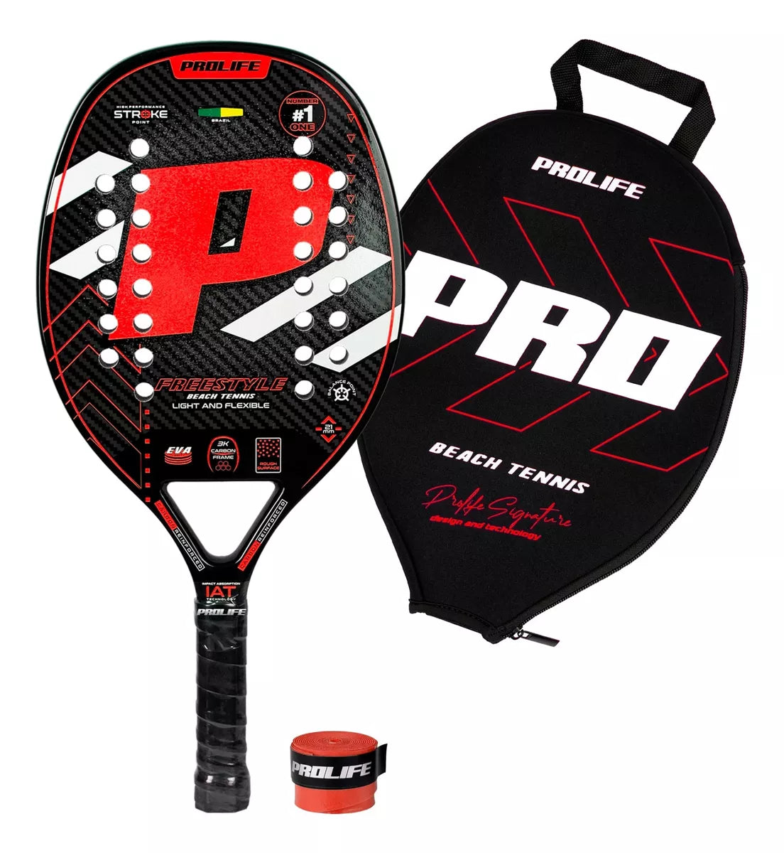 Beach Tennis Freestyle Racket 3k Carbon Original Prolife Red - BuyBrazil