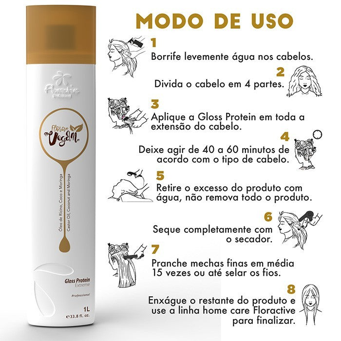 Floractive Flora Vegan Professional Progressive Brush Without Formaldehyde Vegan Gloss Protein 1000ml/33.8 fl.oz.