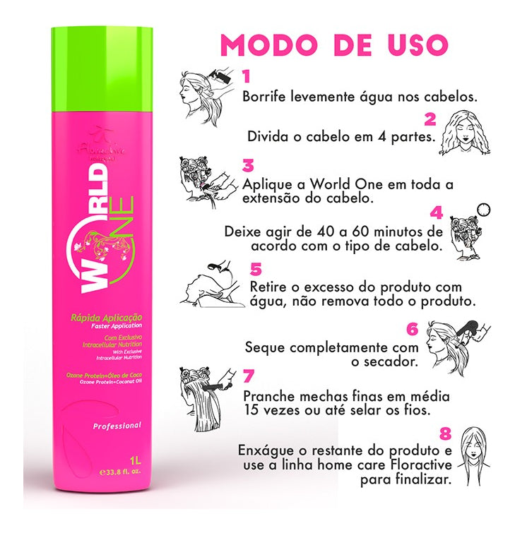 Floractive World One Professional Treatment Anti-Frizz Reducer Without Vegan Formol 1000ml/33.8 fl.oz.