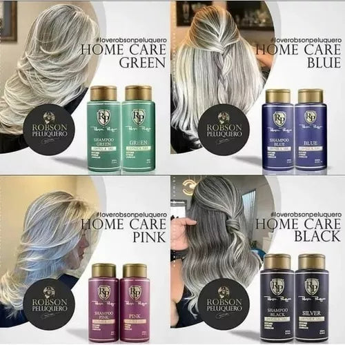 Kit Robson Peluquero Shampoo Matizador Green Home Care RP Restorer Extreme Luminous 2x300ml - BuyBrazil