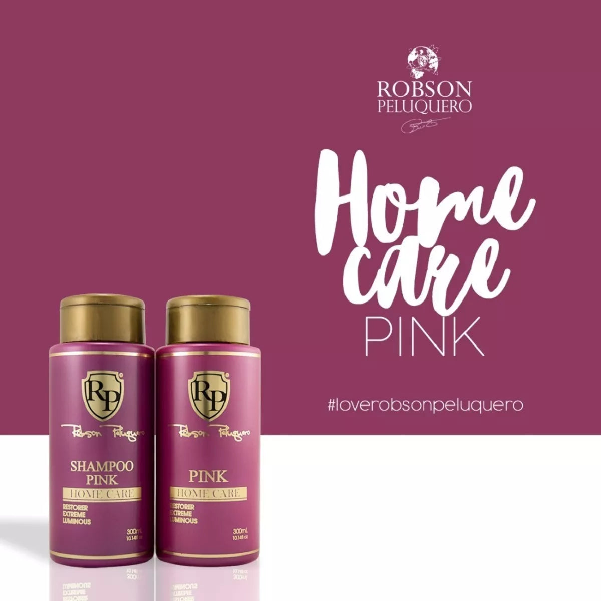 Kit Robson Peluquero Shampoo Matizador Pink Home Care RP Restorer Extreme Luminous 2x300ml - BuyBrazil