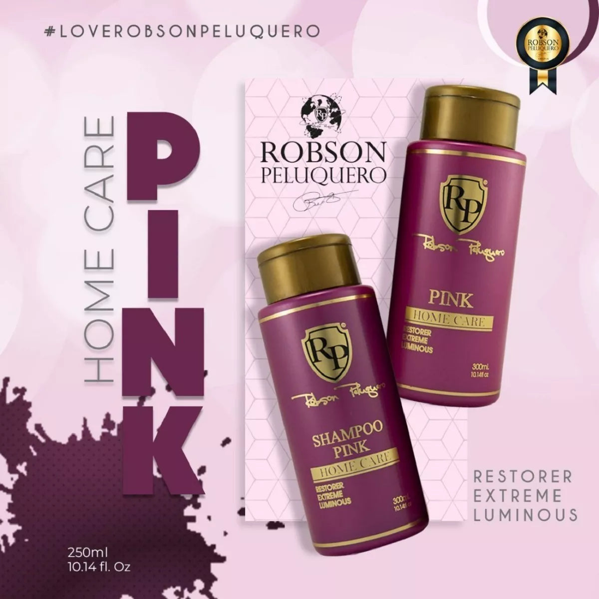 Kit Robson Peluquero Shampoo Matizador Pink Home Care RP Restorer Extreme Luminous 2x300ml - BuyBrazil