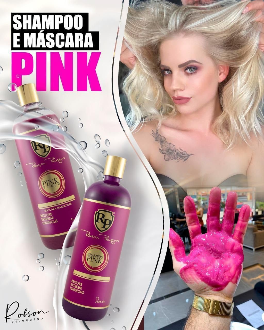 Kit Robson Peluquero Shampoo Matizador Pink Home Care RP Restorer Extreme Luminous 2x300ml - BuyBrazil