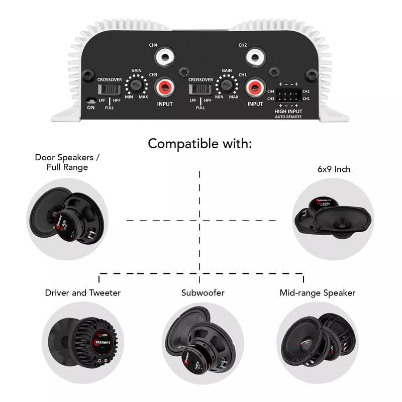 TARAMPS TS400X4 AMPLIFICADOR DE AUDIO PARA COCHE DE 400 VATIOS RMS
