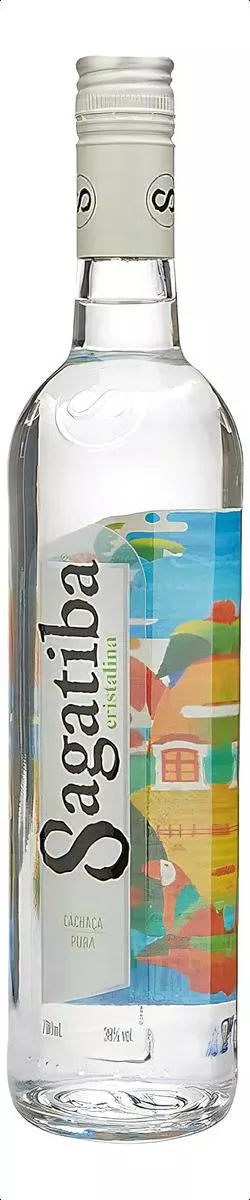 Sagatiba Cristalina Cachaça bottle, 700ml, clear spirit with traditional and innovative features, branded SAGATIBA, on a neutral background.