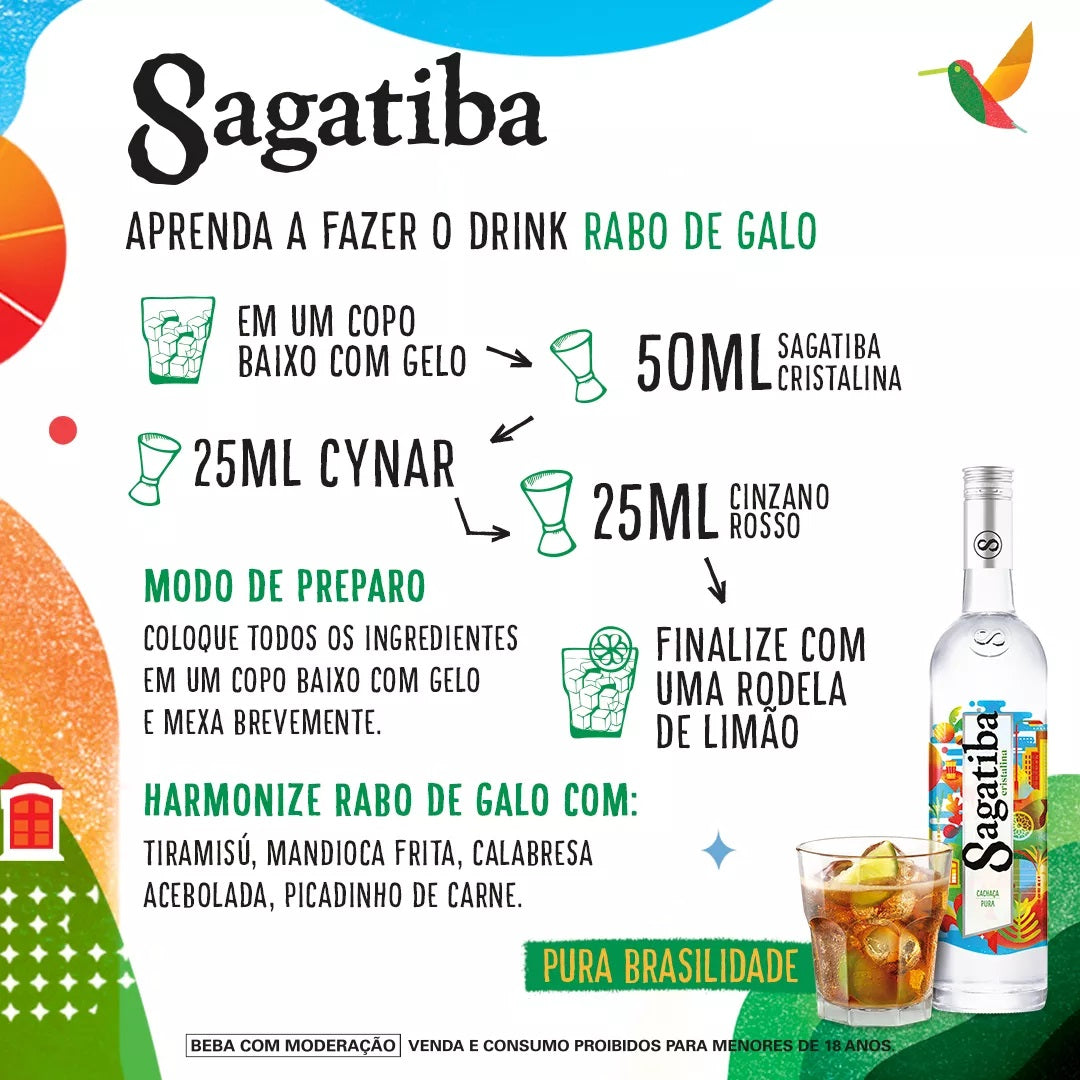 Sagatiba Cristalina Cachaça bottle, 700ml, clear spirits with traditional and innovative qualities, from the Sagatiba brand.
