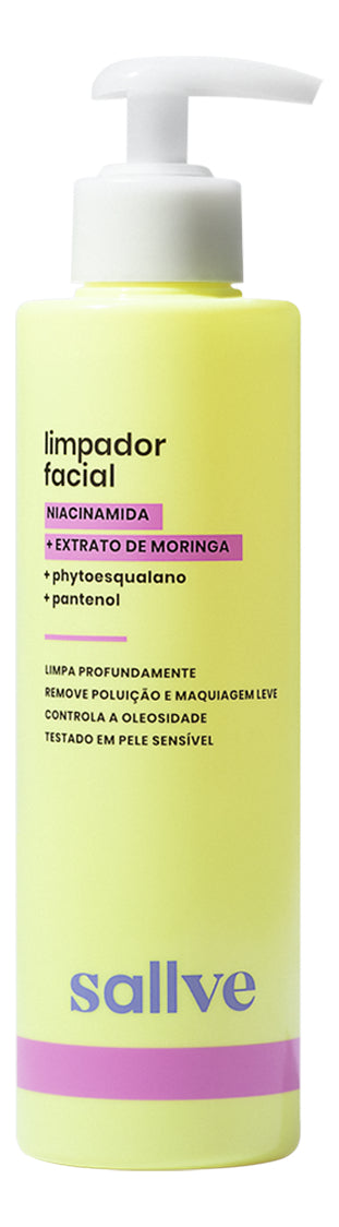 Gel-Foam Facial Cleanser with Niacinamide, Moringa Extract and Sulfate Free 300ml Sallve - BuyBrazil