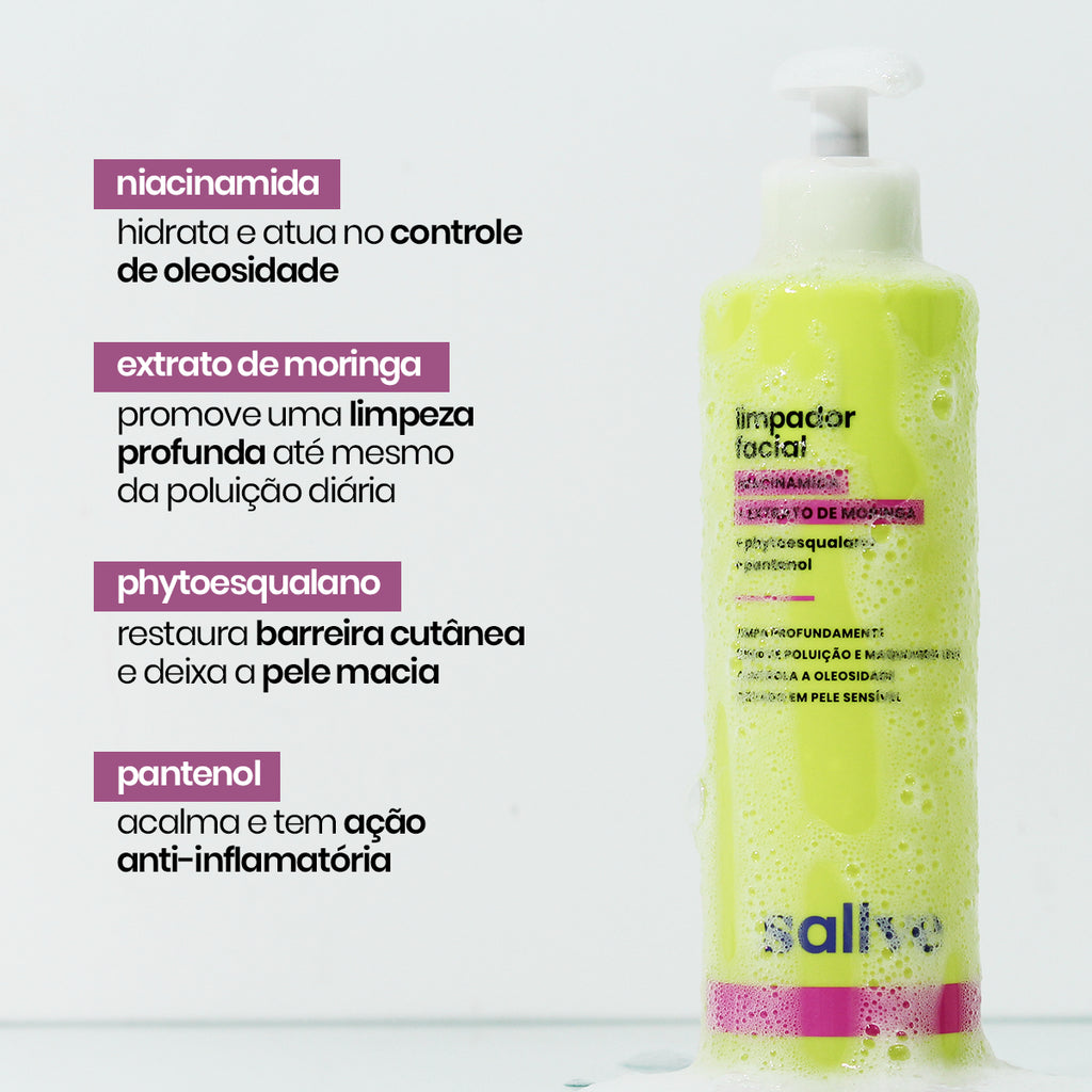 Gel-Foam Facial Cleanser with Niacinamide, Moringa Extract and Sulfate Free 300ml Sallve - BuyBrazil