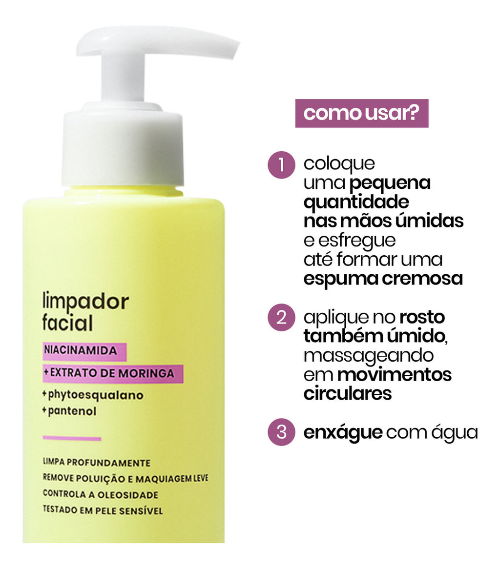 Gel-Foam Facial Cleanser with Niacinamide, Moringa Extract and Sulfate Free 300ml Sallve - BuyBrazil