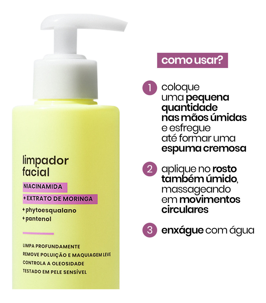 Gel-Foam Facial Cleanser with Niacinamide, Moringa Extract and Sulfate Free 300ml Sallve - BuyBrazil