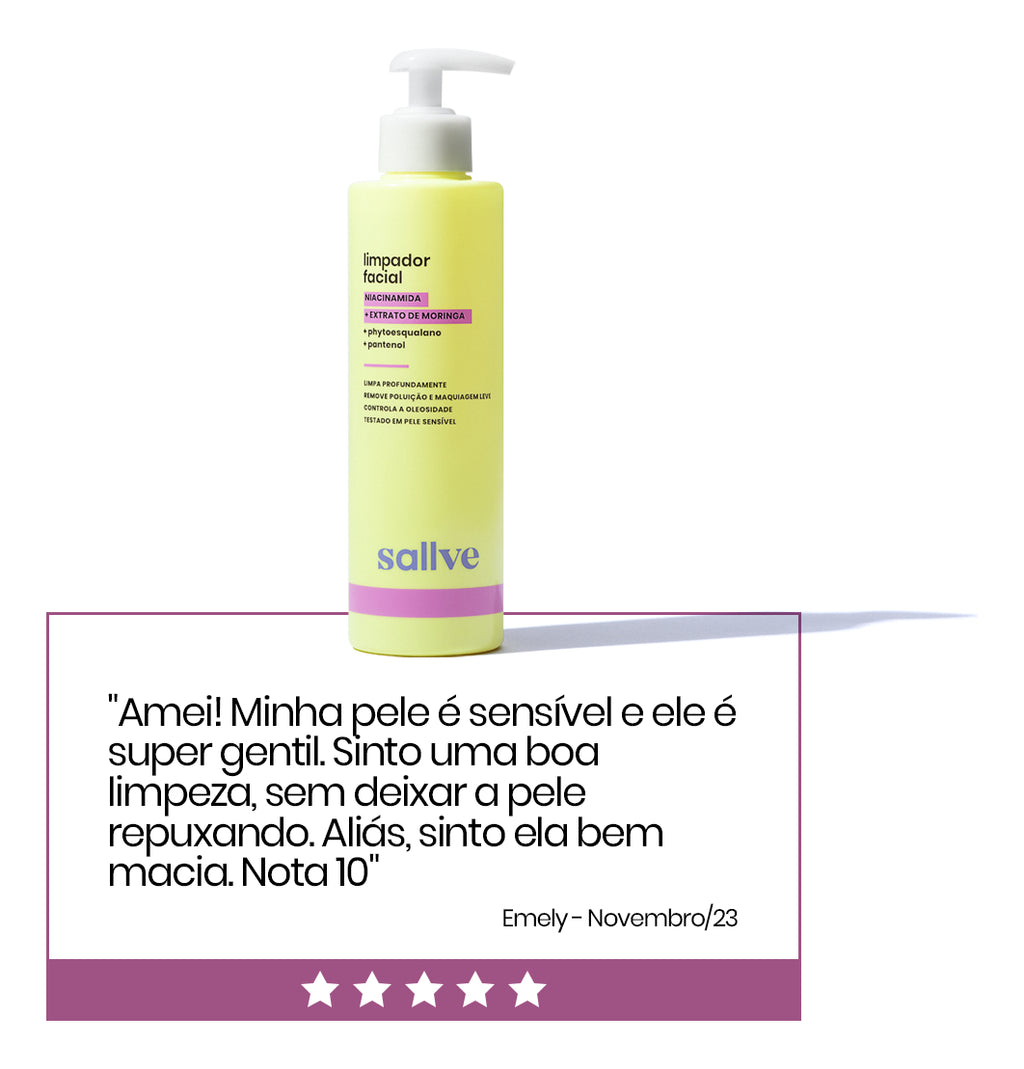 Gel-Foam Facial Cleanser with Niacinamide, Moringa Extract and Sulfate Free 300ml Sallve - BuyBrazil