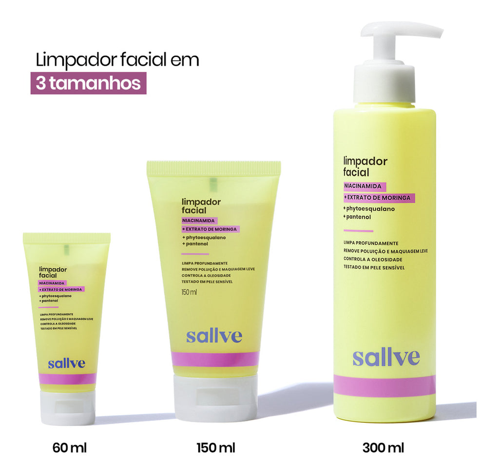 Gel-Foam Facial Cleanser with Niacinamide, Moringa Extract and Sulfate Free 300ml Sallve - BuyBrazil