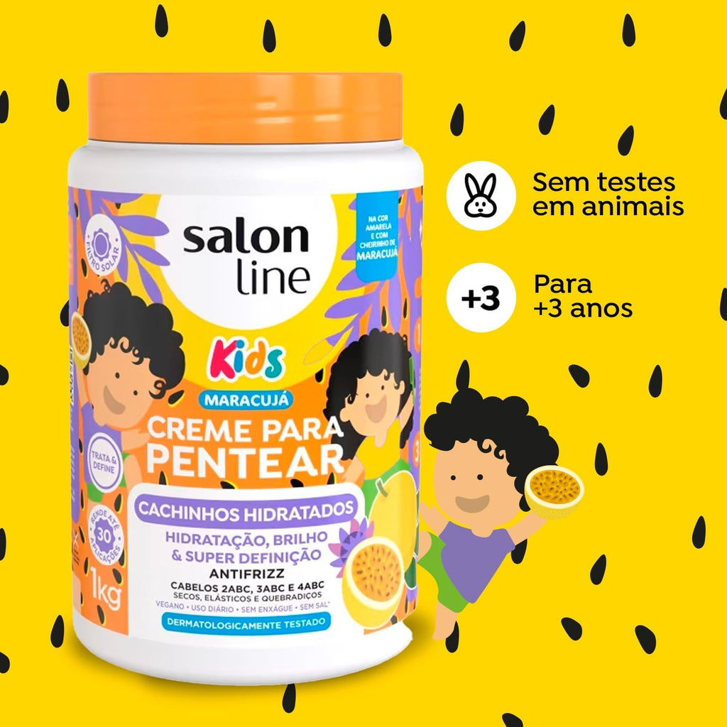 Salon Line, Creme para Pentear, Maracujá, Cachinhos Hidratados, Vegano - Para Cabelos Ondulados, Cacheados e Crespos, Salon Line, 1kg - BuyBrazil