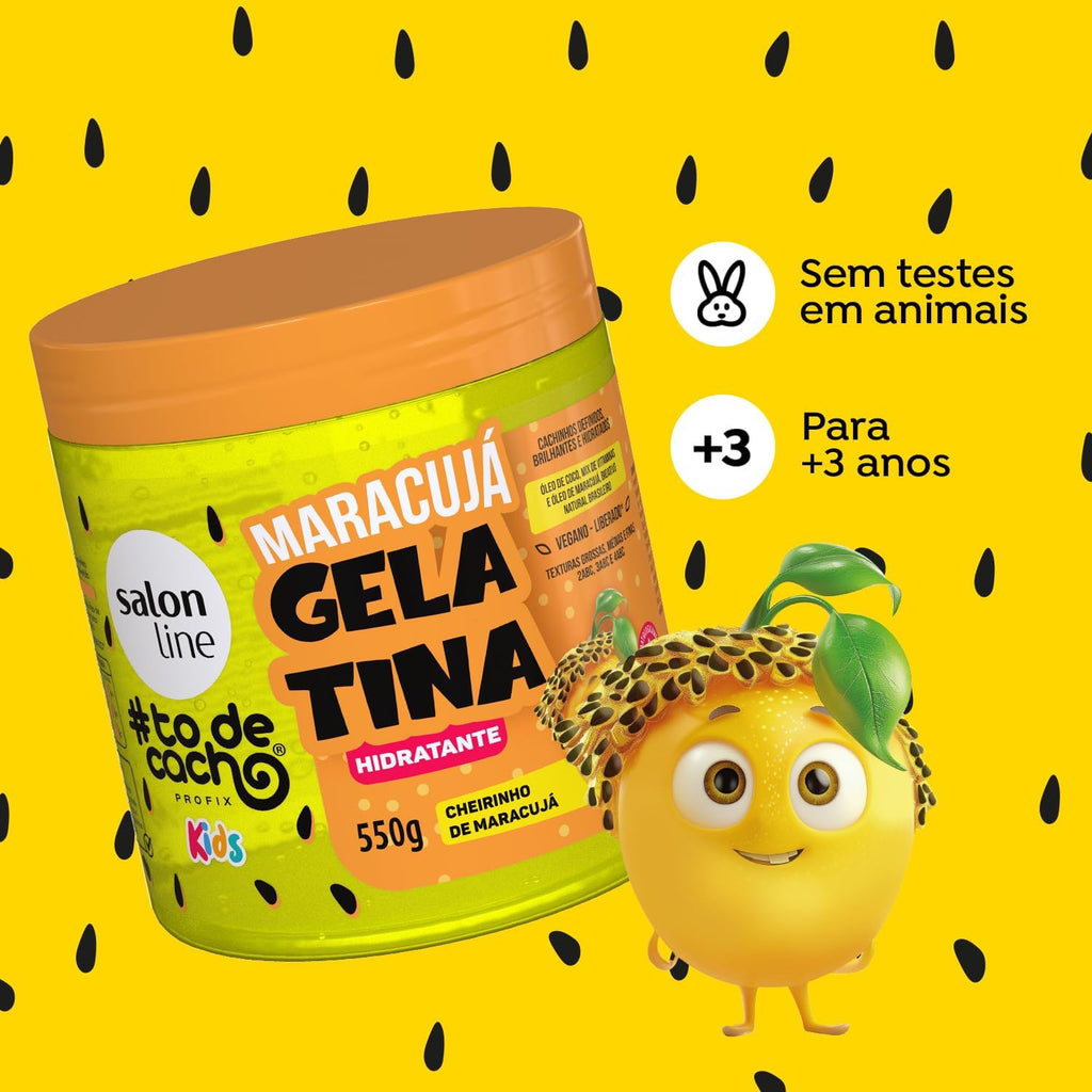 Salon Line, Gelatina Capilar Hidratante, Maracujá, #todecacho Kids, Vegana - Para Cabelos Ondulados, Cacheados e Crespos, Salon Line, 550g - BuyBrazil