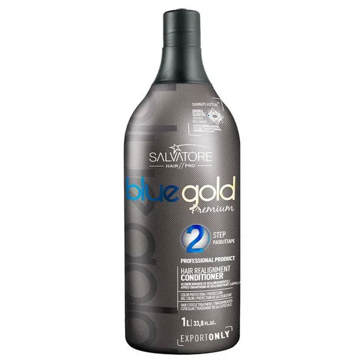 Salvatore Blue Gold Premium formaldehyde-free progressive hair treatment kit with two 1000ml bottles, blue and gold packaging