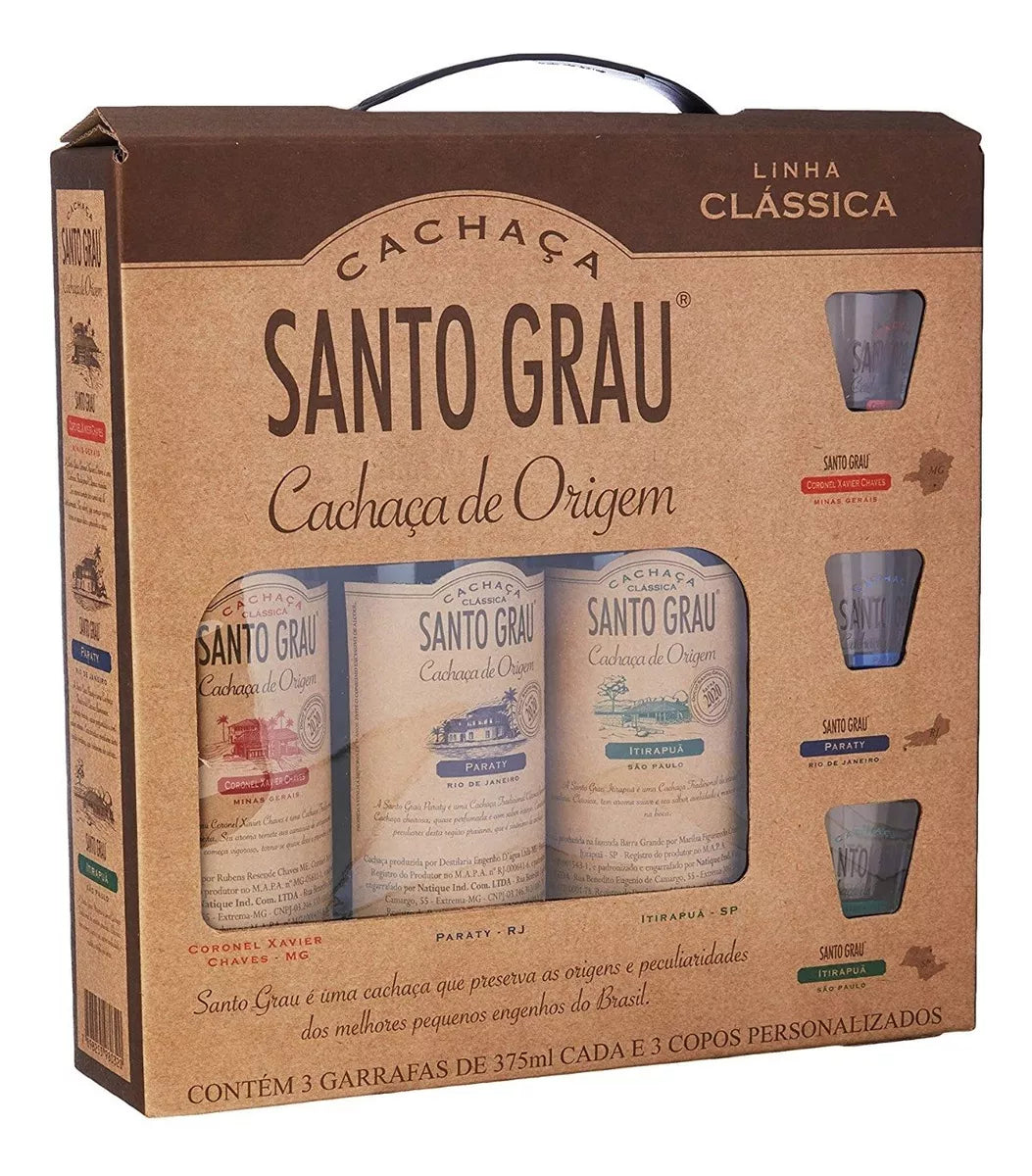 Santo Grau Classic Aperitif Cachaças Kit 3x375ml + 3 Personalized Glasses - BuyBrazil