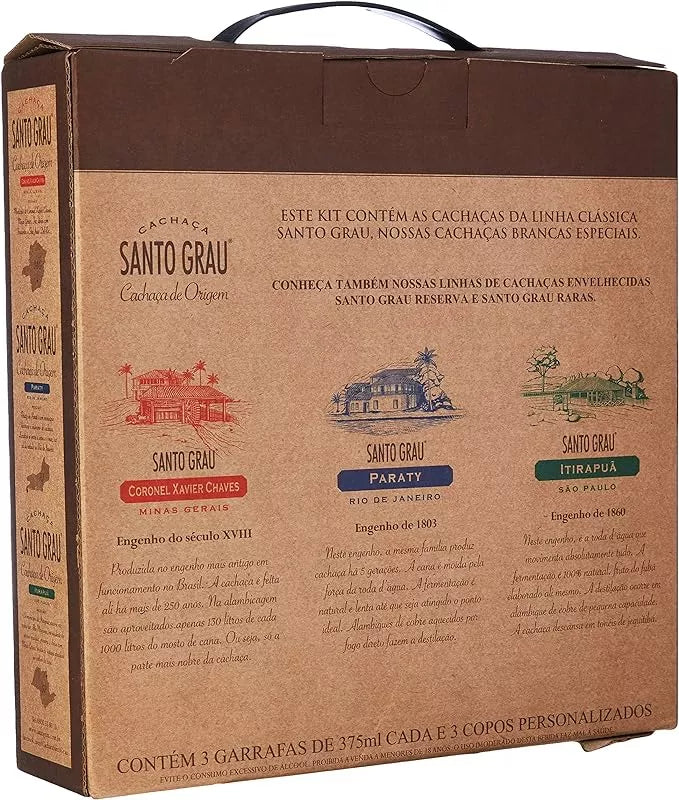 Santo Grau Classic Aperitif Cachaças Kit 3x375ml + 3 Personalized Glasses - BuyBrazil