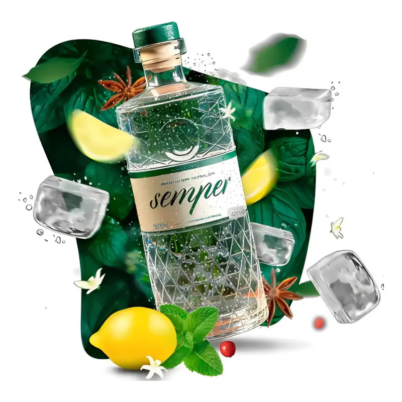 SEMPER artisanal gin by Brasilberg in a 750ml bottle, featuring a sleek label design and clear glass bottle.