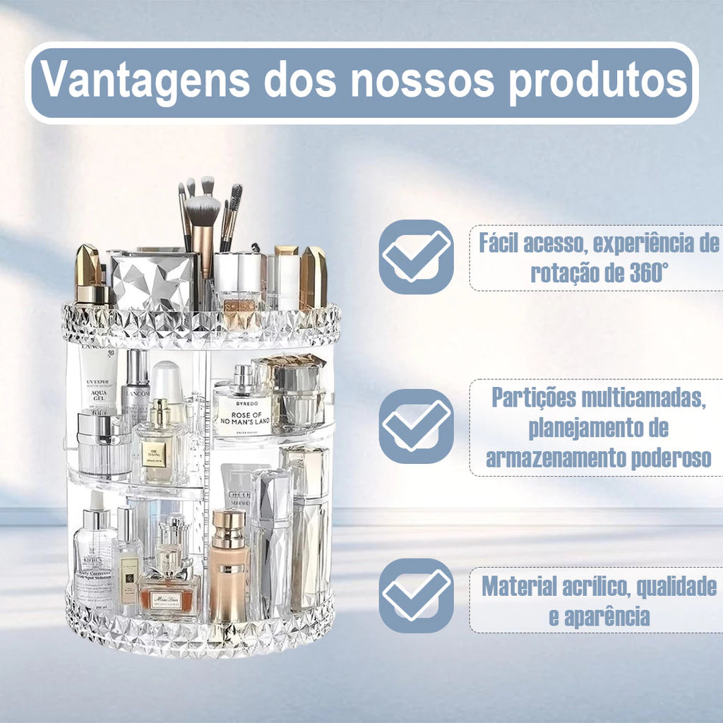 Organizador de maquiagem Giratório 360º Acrílico Suporte de Cosméticos