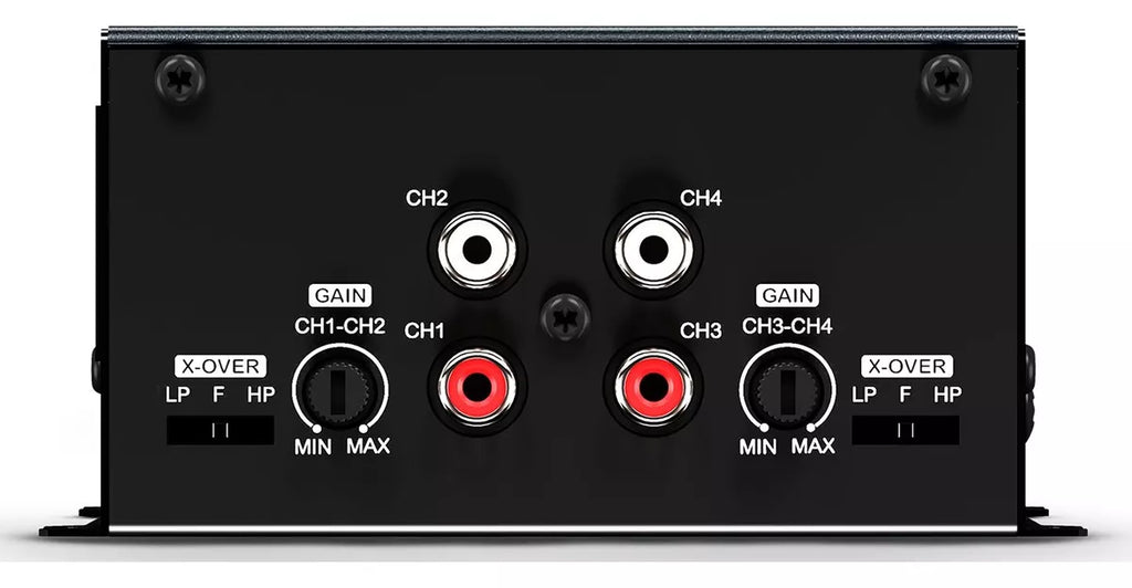 Soundigital SD800.4D EVO 6 car amplifier showing front view with controls and branding, rated at 800 watts RMS for 4-channel audio system