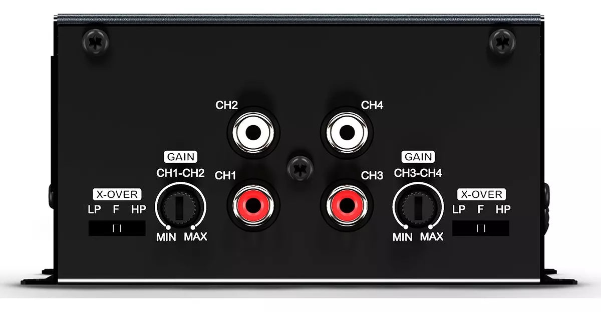 Soundigital SD800.4D EVO 6 car amplifier showing front view with controls and branding, rated at 800 watts RMS for 4-channel audio system